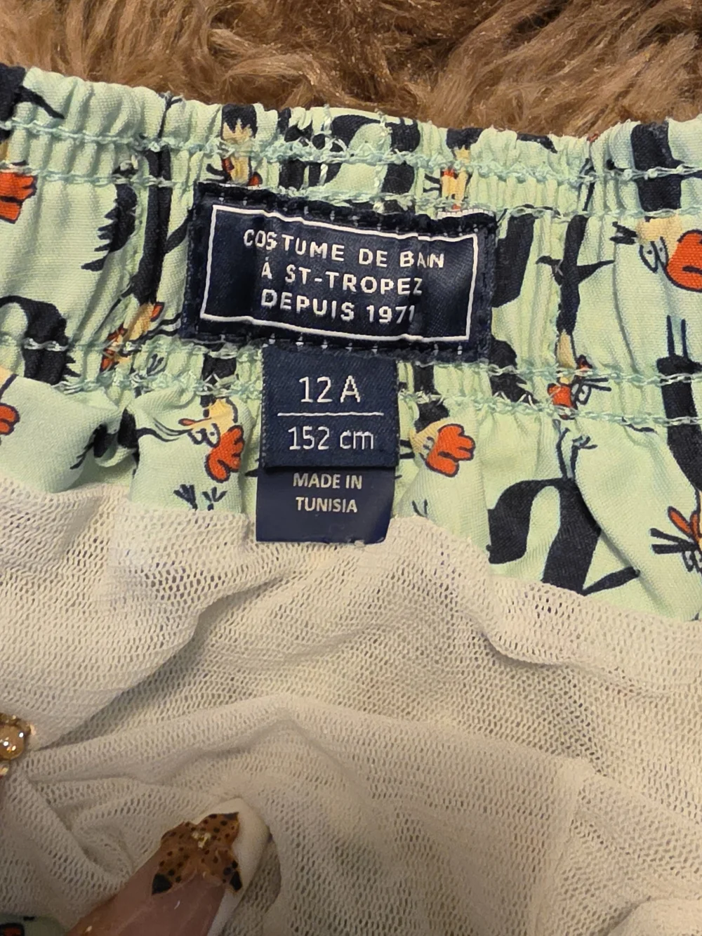 Vilebrequin Light Green Swim Trunks with Navy Penguin Print Retail $130
